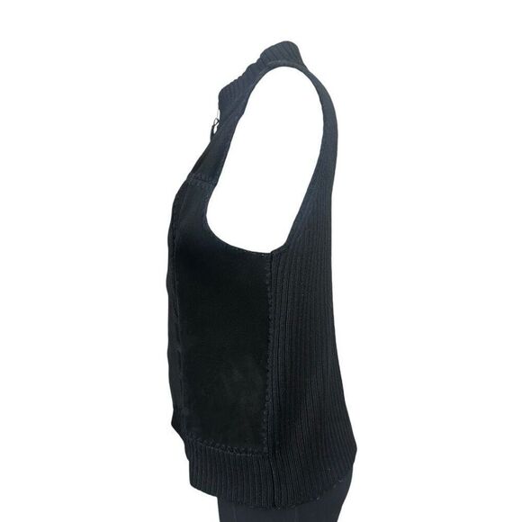 Women’s Vintage Full Zip Leather Mixed Media Ribbed Knit Sweater Vest sz‎ Large - Picture 4 of 8
